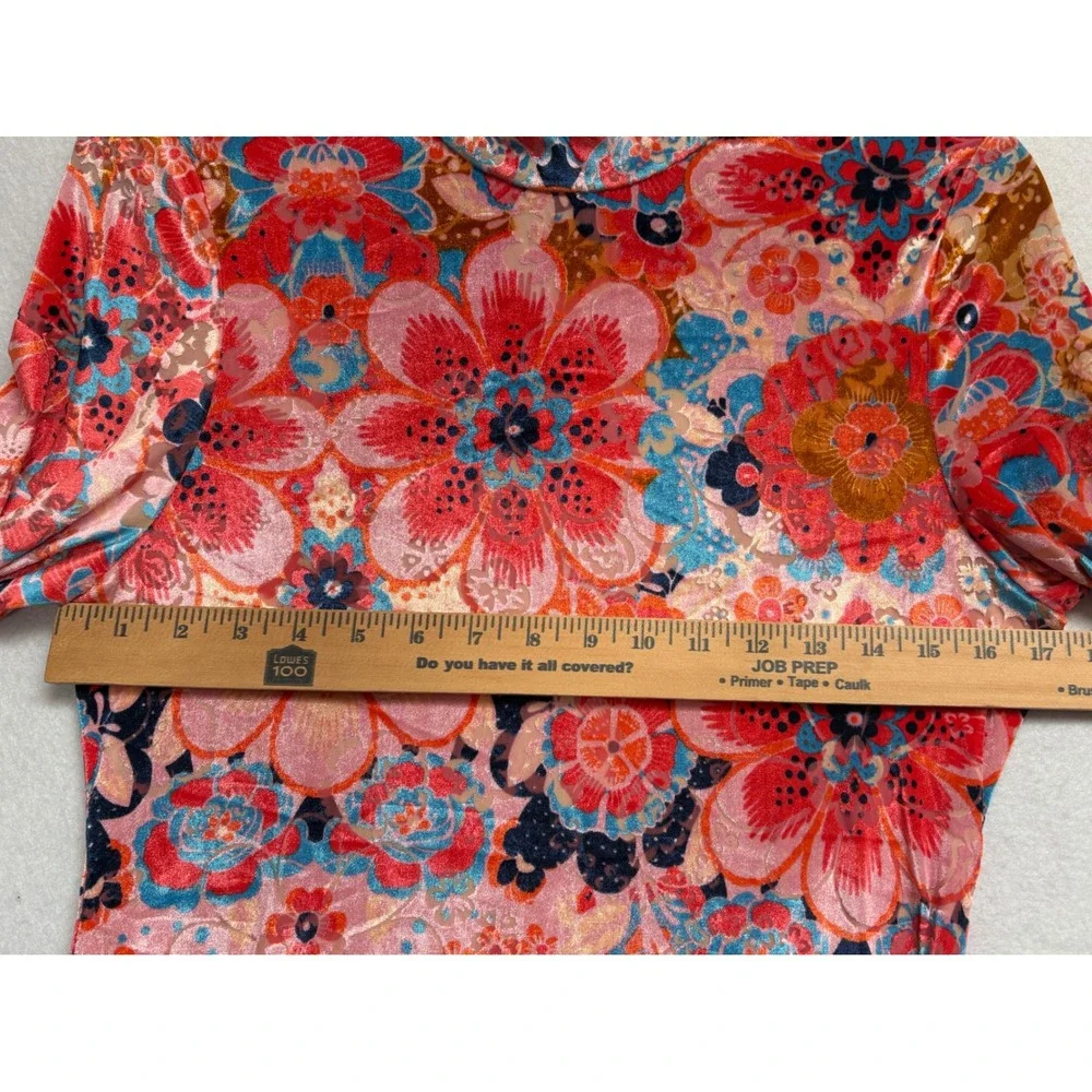 Free People Floral Velvet Mock Neck Open Back Mini Dress Pink Orange Blue Small